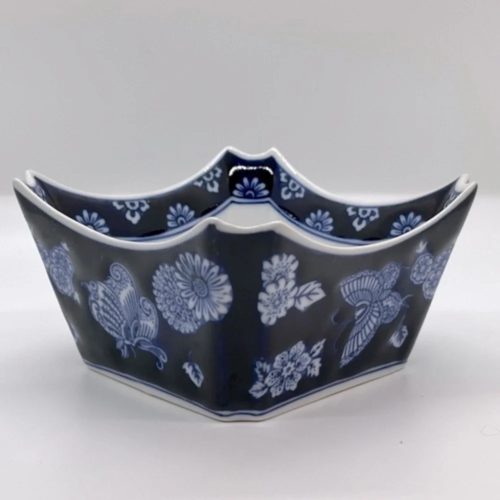 Bombay Cobalt Blue and White Chinoiserie Butterfly & Flower Bowl